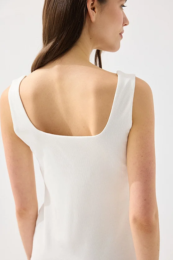 Square Neck Cotton Tank Top - White - 5