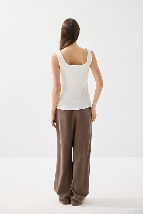 Square Neck Cotton Tank Top - White - Gusto