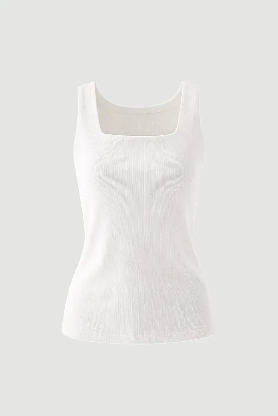 Square Neck Cotton Tank Top - White - Gusto
