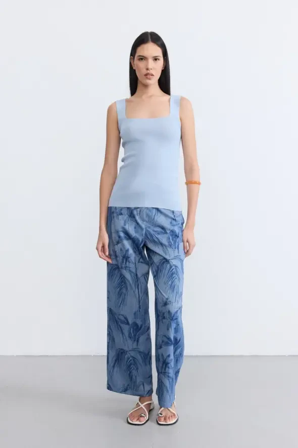 Square Neck Knit Tank Top - Blue - 2