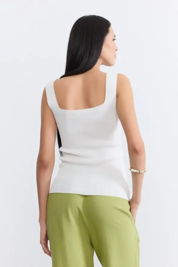 Square Neck Knit Tank Top - Ecru - 4