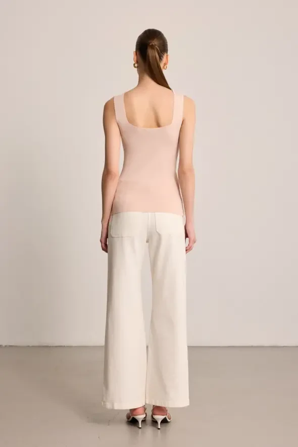 Square Neck Knit Tank Top - Powder Pink - 3