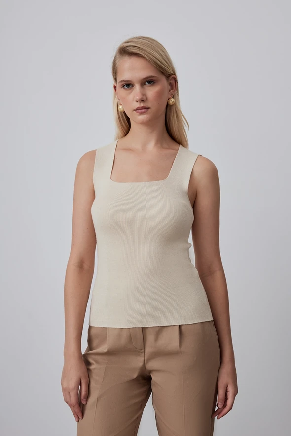 Square Neck Knitwear Tank - Ecru - 1