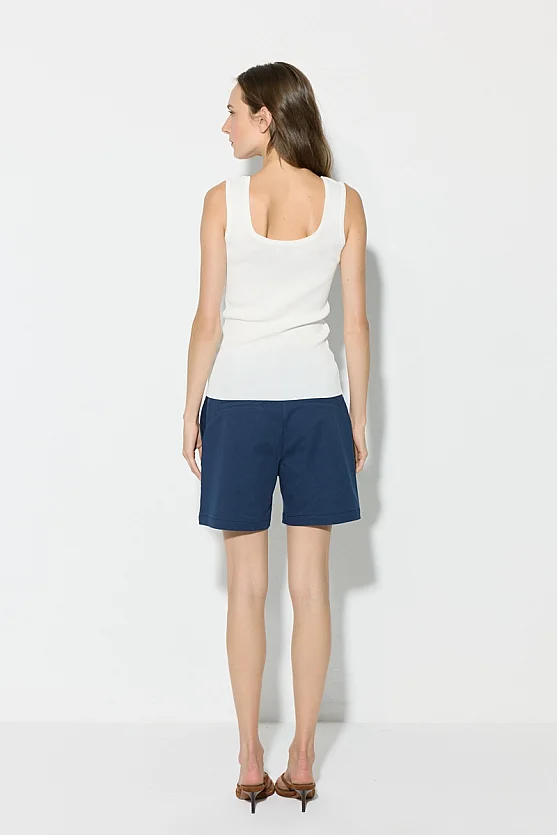 Square Neck Mercerized Knit Tank Top - White - Gusto