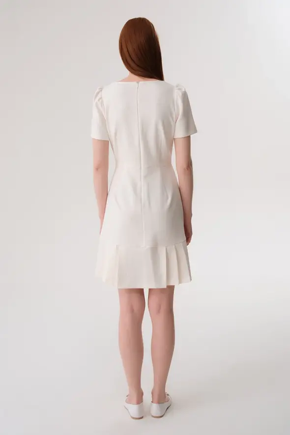 Square Neck Short Sleeve Dress - Ecru - 6