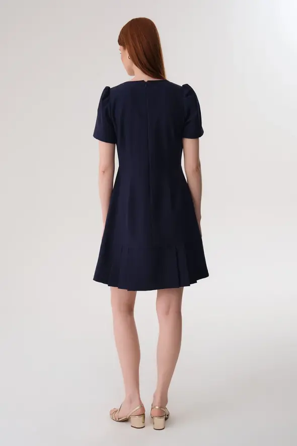 Square Neck Short Sleeve Dress - Navy Blue - 5