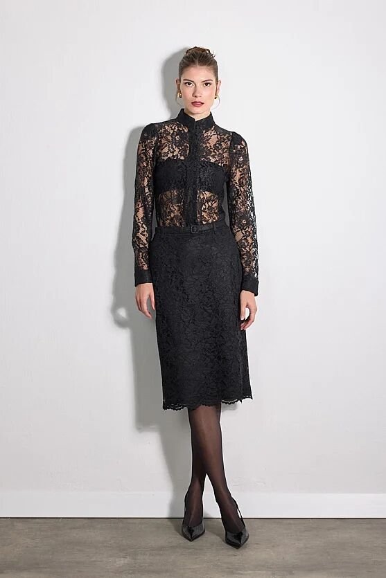 Stand-Collar Lace Jacket - Black - Gusto