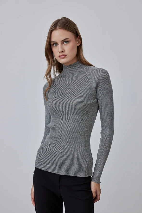 Stand Collar Lurex Knit Sweater - Silver - 1