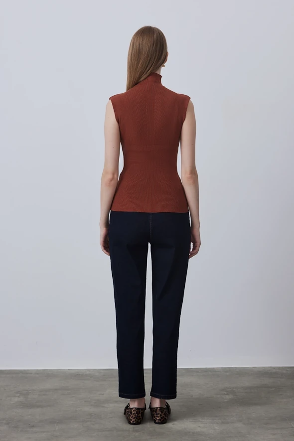 Stand Collar Sleeveless Basic Knitwear - Tan - 6