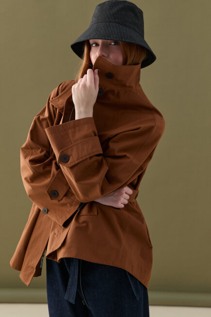 Stand Collar Water-Repellent Trench Coat - Camel - Gusto