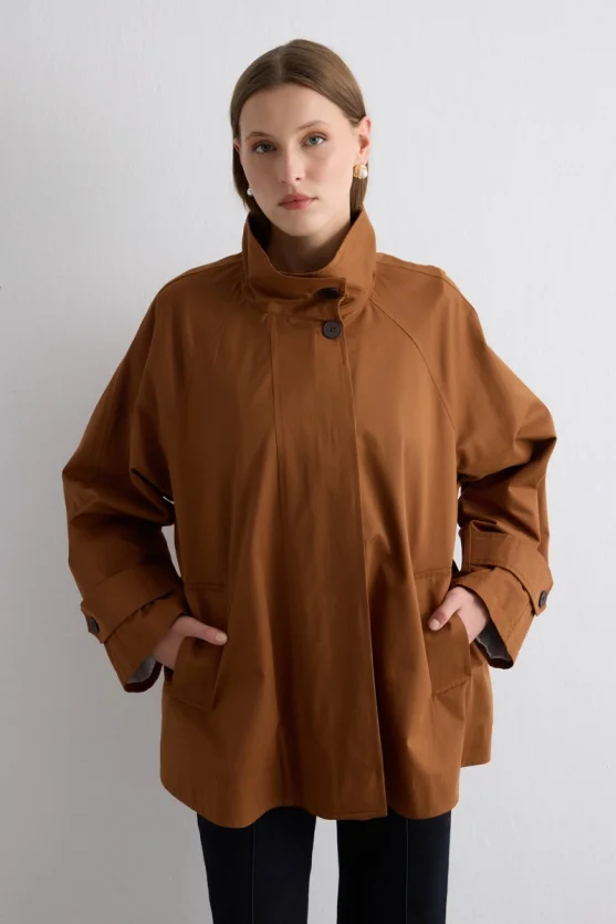 Stand Collar Water Repellent Trench Coat Camel - Gusto