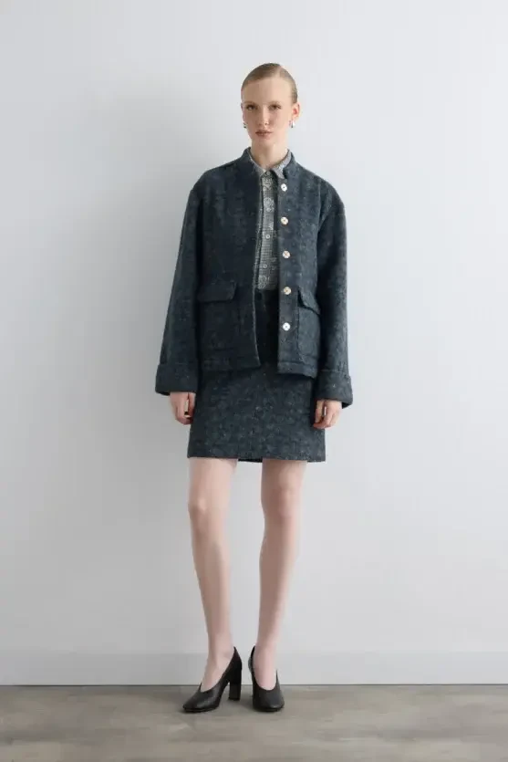 Stand Collar Wool Jacket - Gray - Gusto