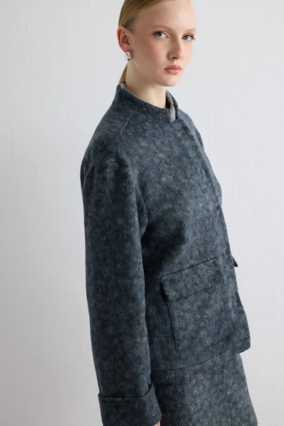 Stand Collar Wool Jacket Gray - 3