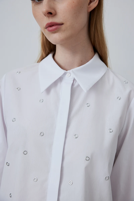 Stapled Cotton Shirt - White White