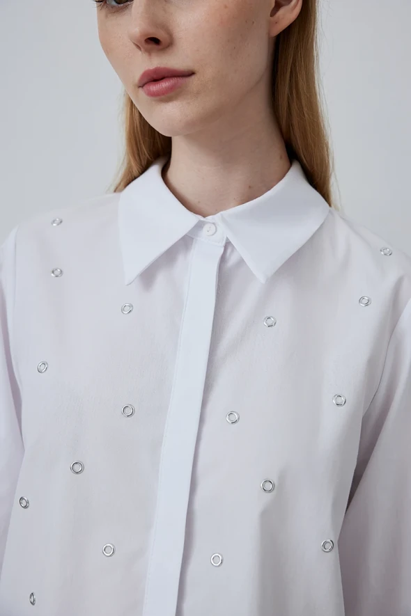 Stapled Cotton Shirt - White - 1