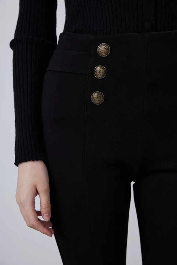 Steel Knitted Leggings with Button Detail - Black - 4