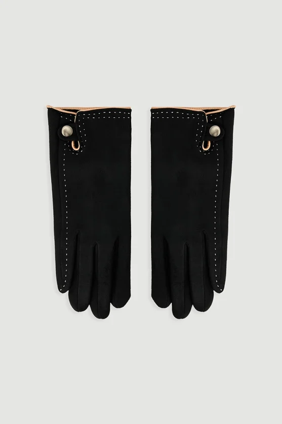 Stitched Suede Texture Gloves Black - Gusto