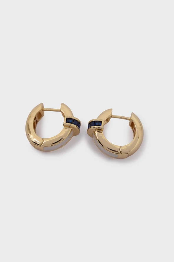 Stone Detailed Hoop Earrings - Gold - 3