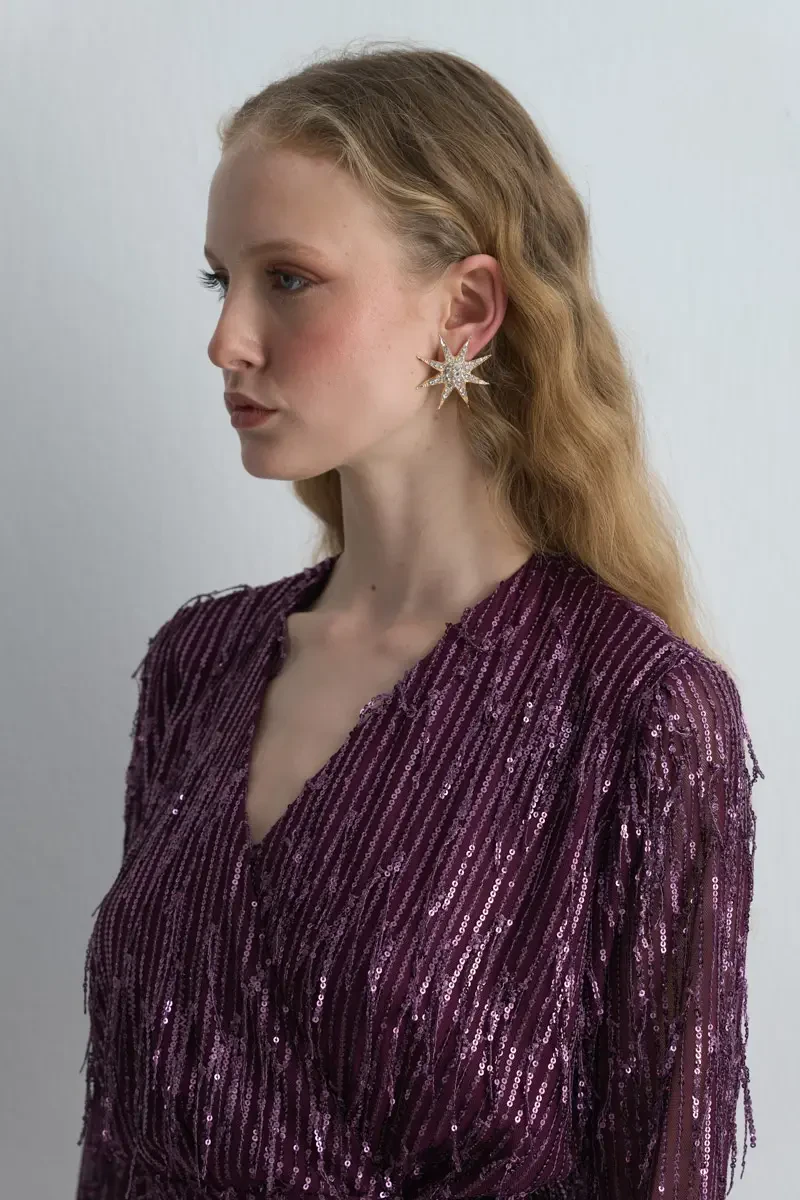 Stone Detailed Star Earrings - Gold - Gusto