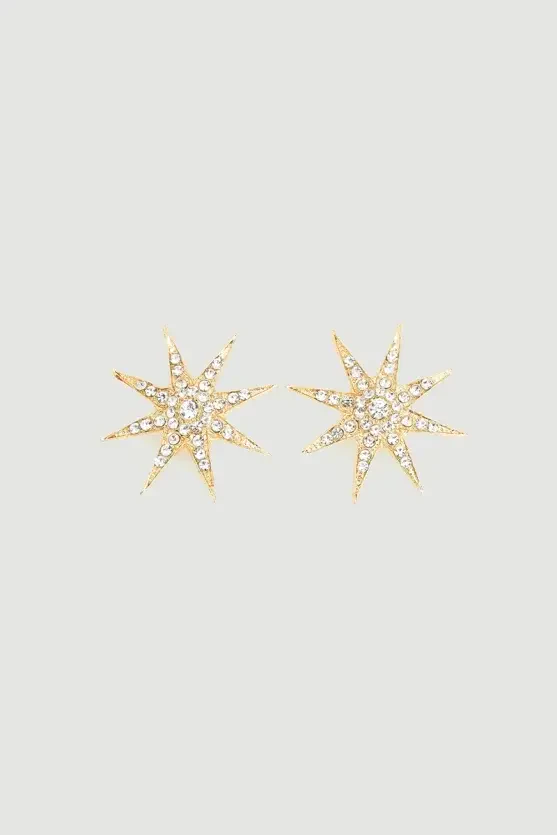 Stone Detailed Star Earrings - Gold - Gusto