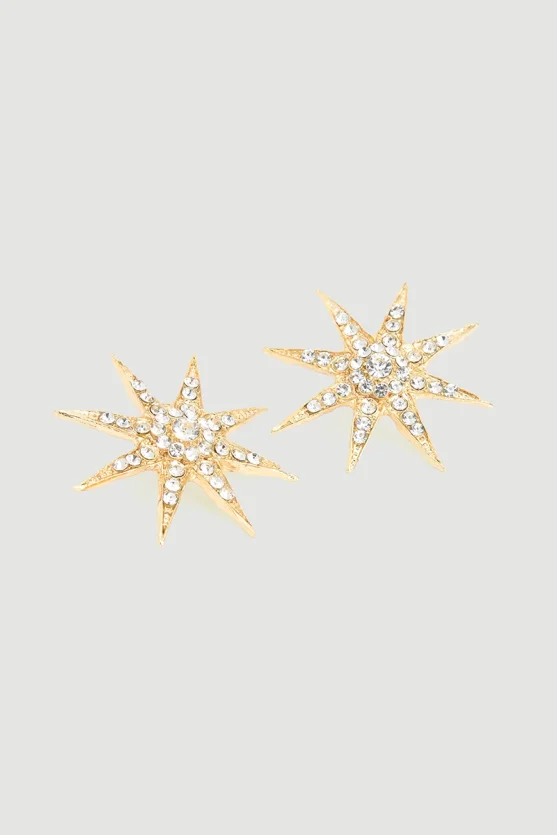 Stone Detailed Star Earrings Gold - 1