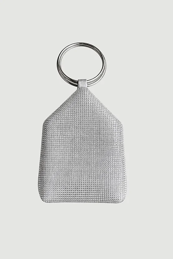 Stone Embellished Evening Bag with Metal Accessories - Silver - 1