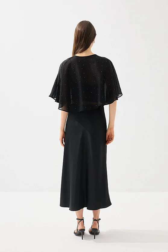 Stone Embellished Rayon Chiffon Bolero - Black - Gusto