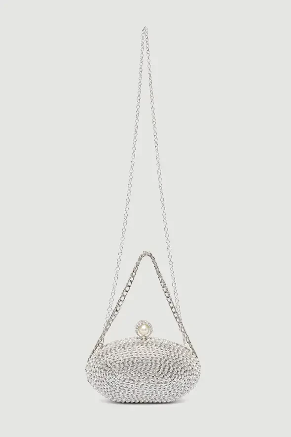 Stone Embroidered Clutch Bag - White - 4