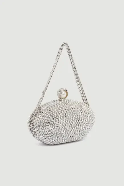 Stone Embroidered Clutch Bag - White White