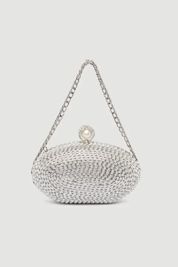 Stone Embroidered Clutch Bag - White - 2