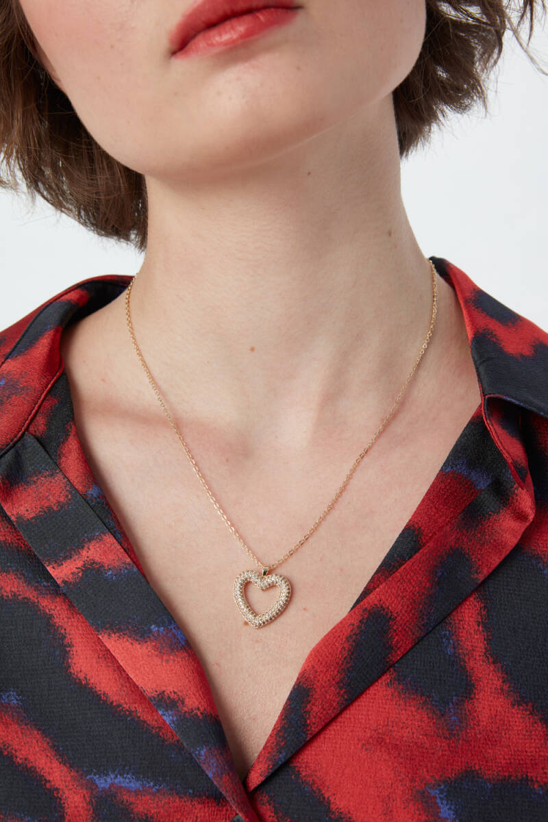 Stone Heart Necklace - Gold - 2