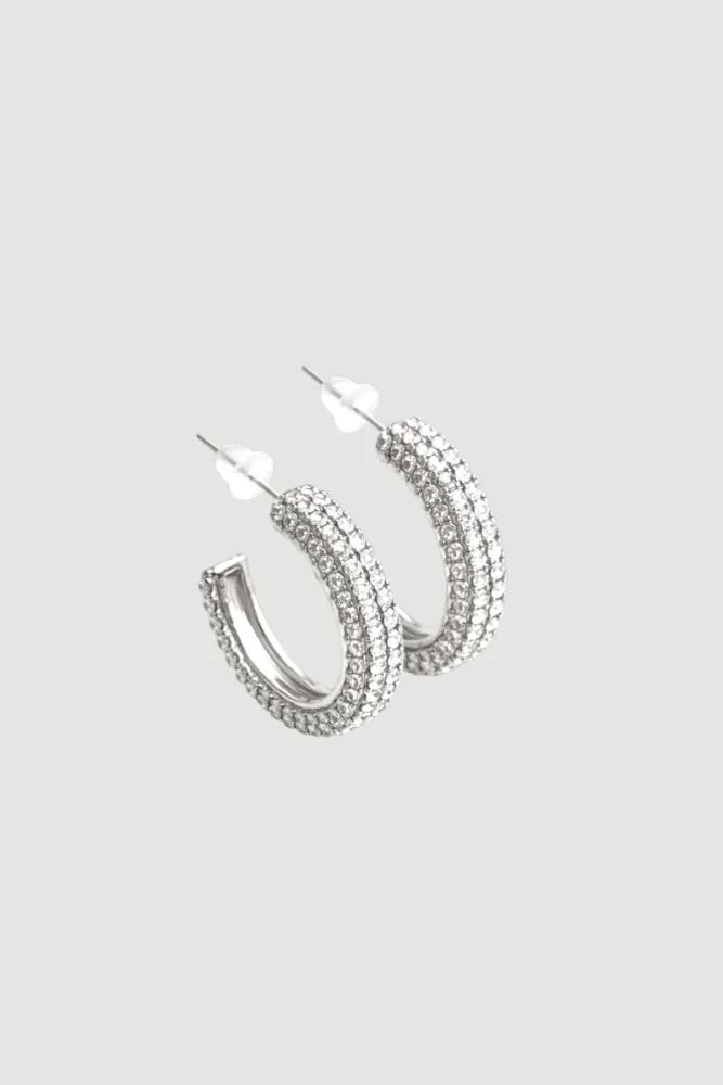 Stone Hoop Earrings - Silver Silver