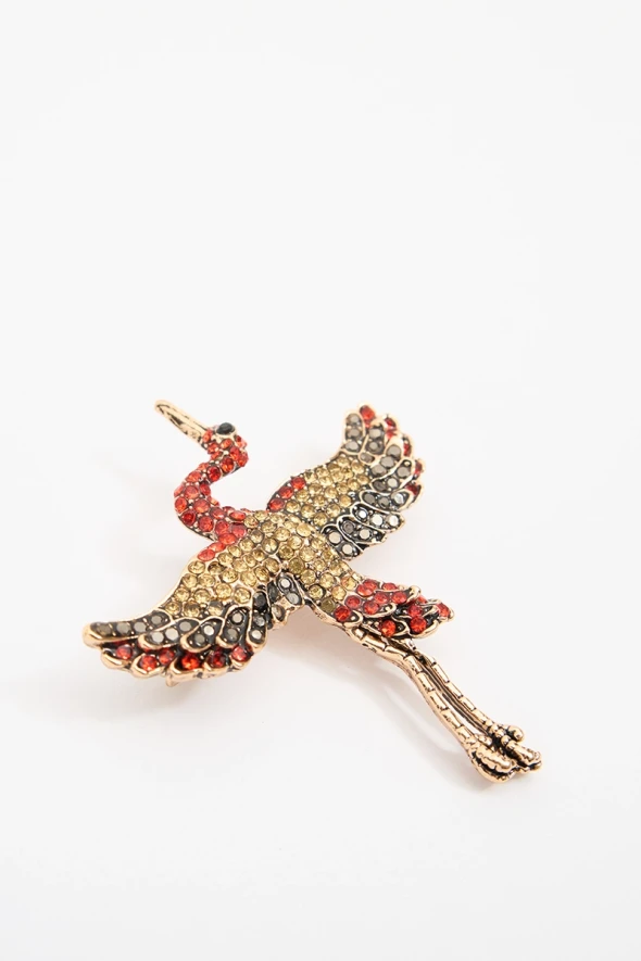 Stork Brooch with Zircon Stone - Colorful - 1