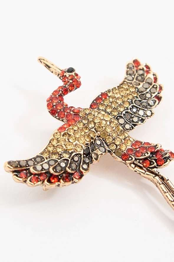 Stork Brooch with Zircon Stone - Colorful - 2