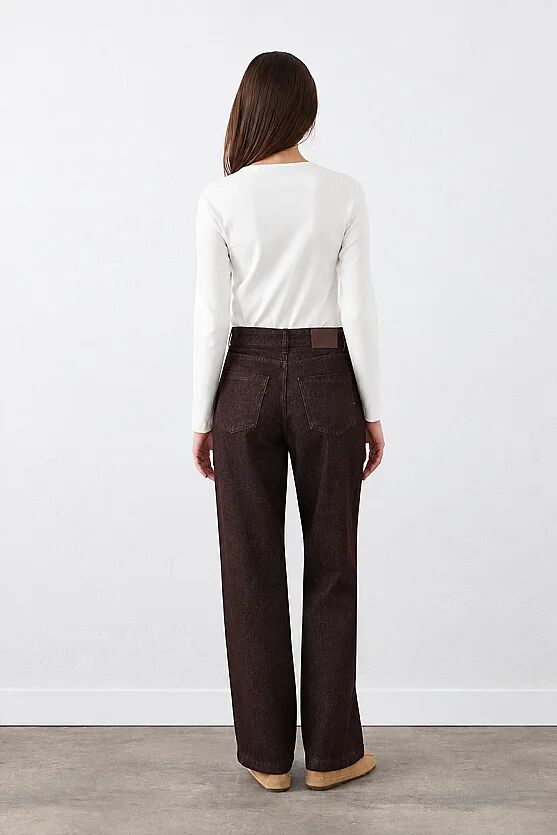 Straight-Fit Denim Trousers - Burgundy - 7