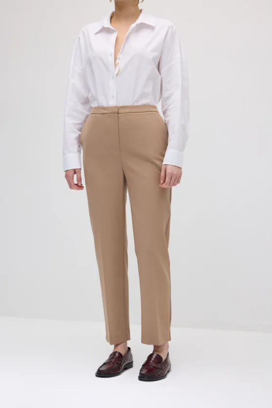 Straight-Leg Fabric Pants - Beige - 2