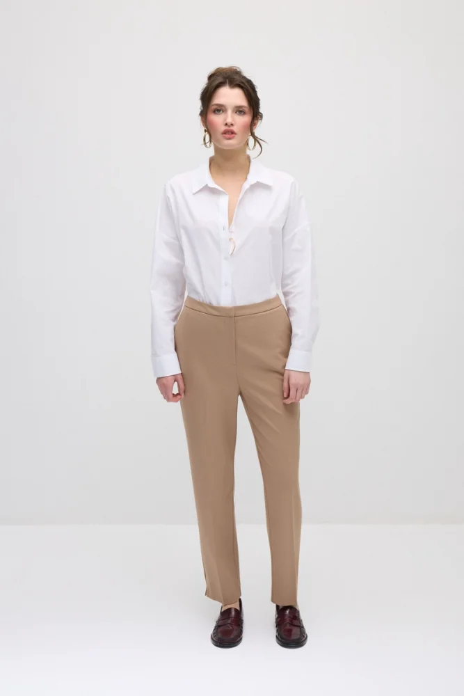 Straight-Leg Fabric Pants - Beige Beige