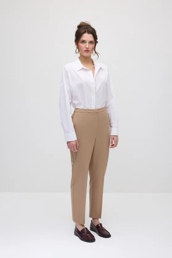 Straight-Leg Fabric Pants - Beige - 4