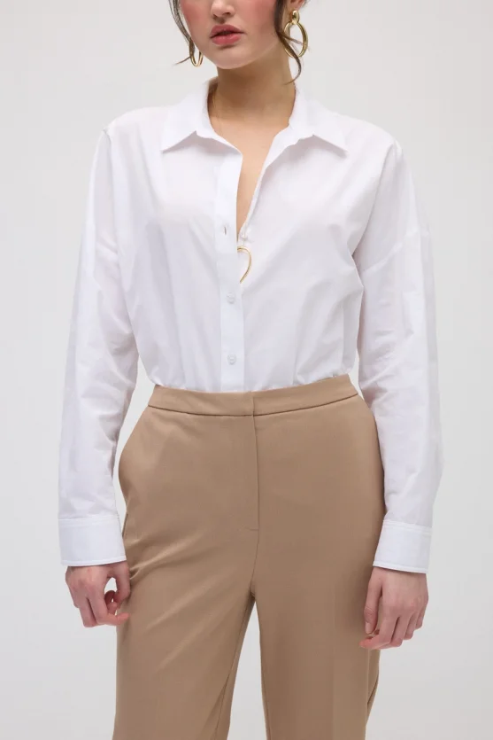 Straight-Leg Fabric Pants - Beige - 6