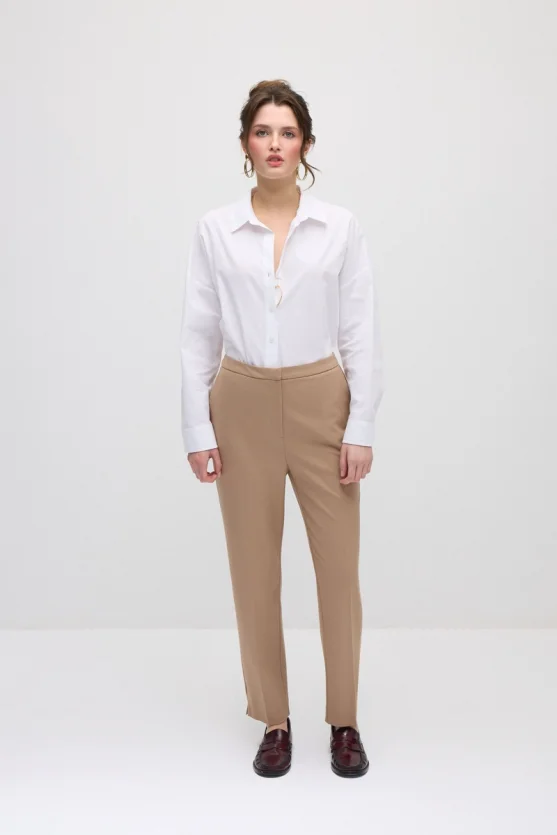 Straight-Leg Fabric Pants - Beige - 3