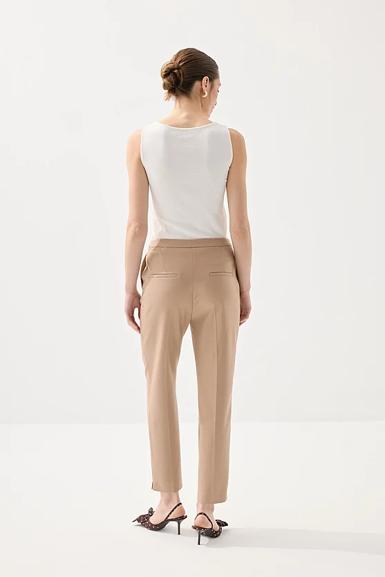 Straight-Leg Fabric Pants - Beige - Gusto