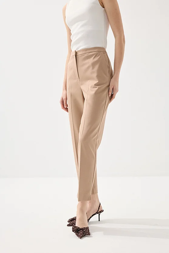 Straight-Leg Fabric Pants - Beige - Gusto