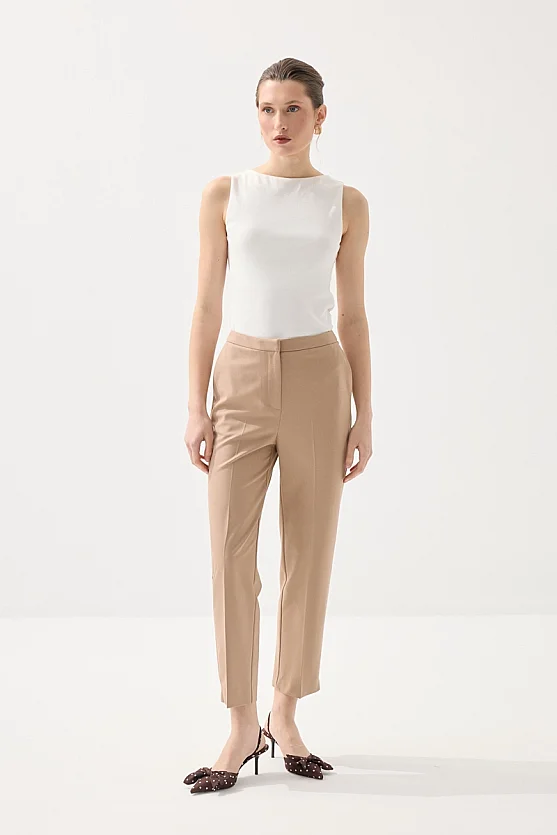 Straight-Leg Fabric Pants - Beige - 1