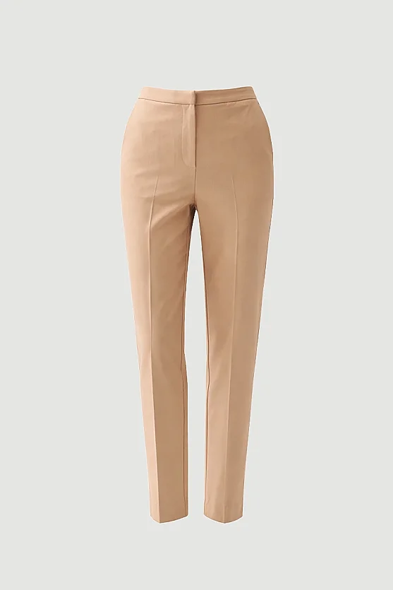 Straight-Leg Fabric Pants - Beige - 8