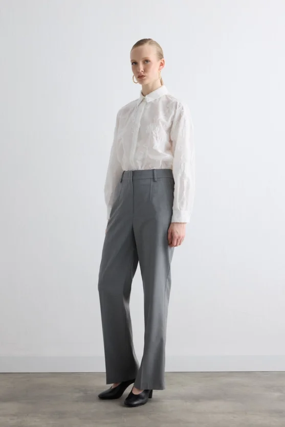 Straight-Leg Fabric Pants - Gray - Gusto