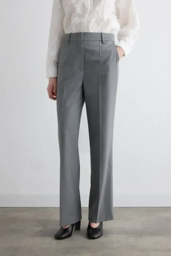 Straight-Leg Fabric Pants - Gray - Gusto