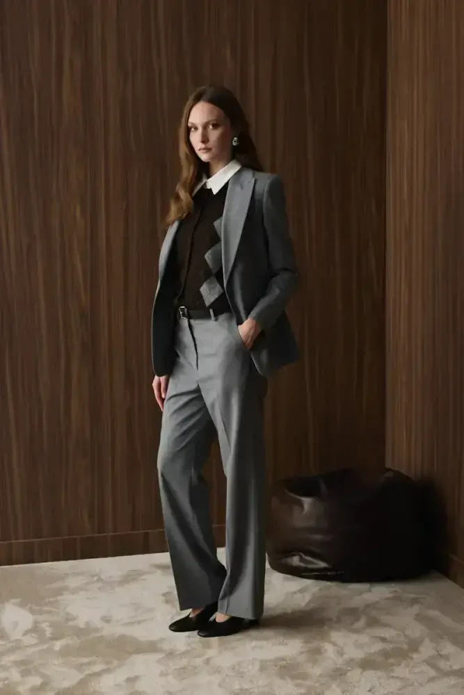 Straight-Leg Fabric Pants - Gray Gray