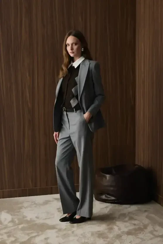 Straight-Leg Fabric Pants - Gray - Gusto