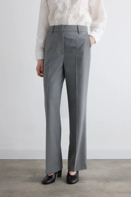 Straight Leg Fabric Pants Gray - 3