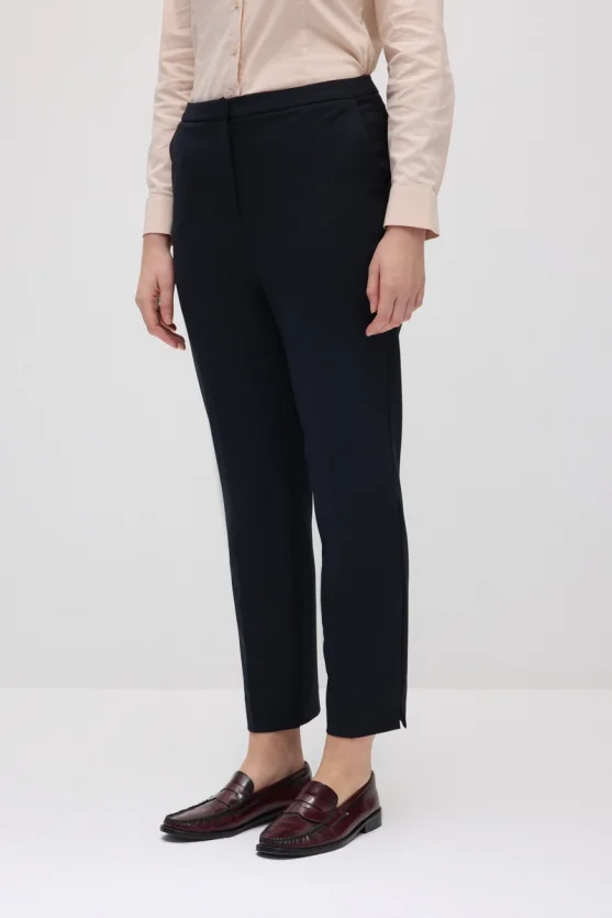 Straight-Leg Fabric Pants - Navy Blue - 2